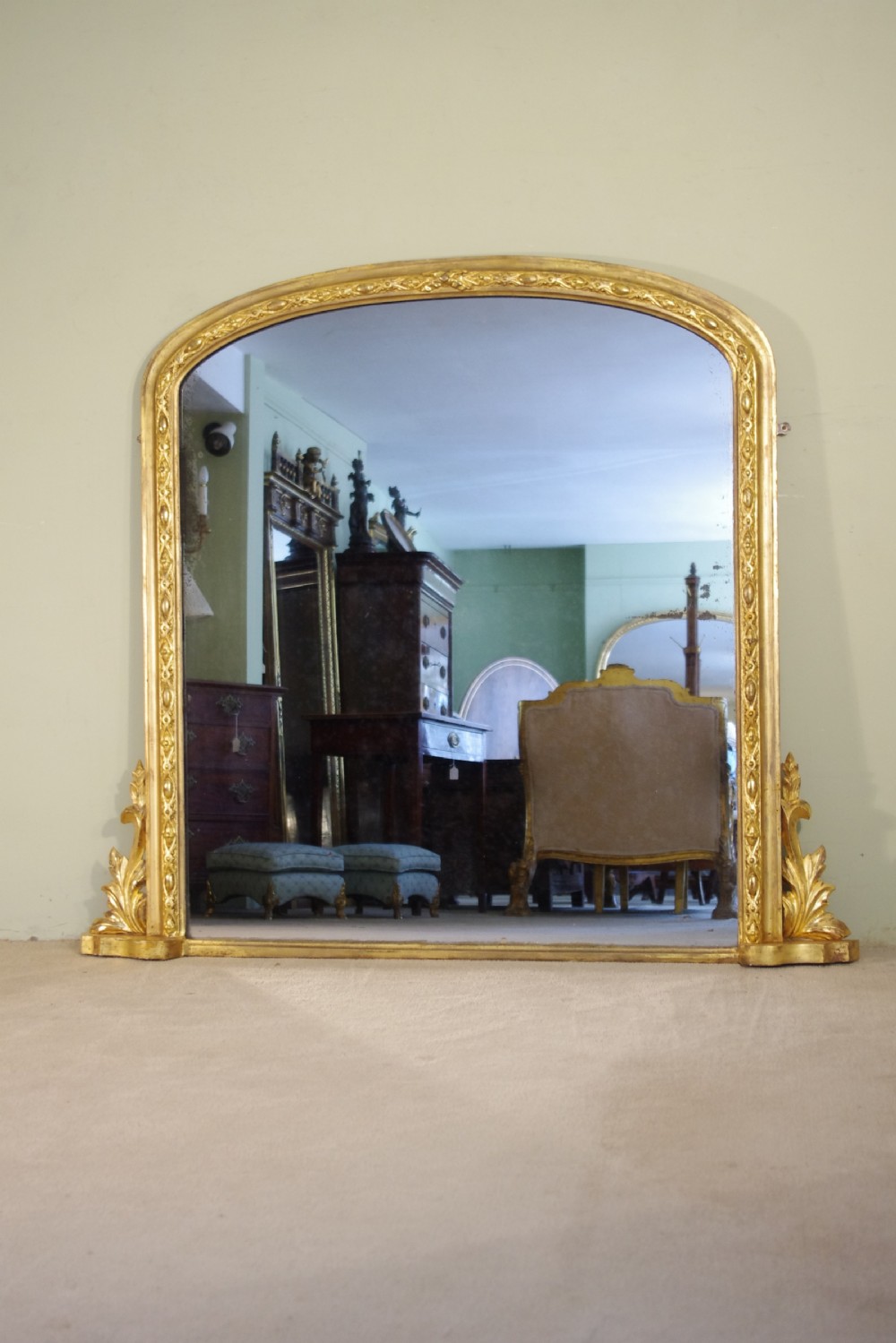 English Victorian Gilt Large Arch Top Overmantle Mirror