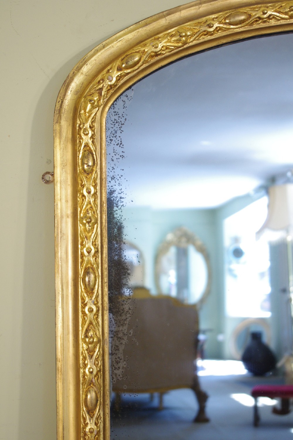 English Victorian Gilt Large Arch Top Overmantle Mirror View IV