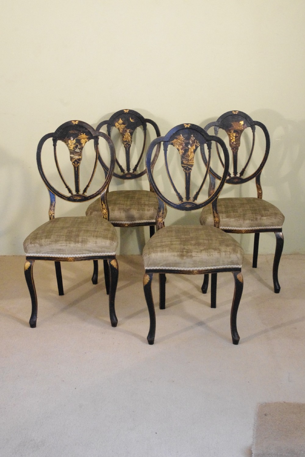 Set of Four Black Lacquer and Gilt Chinoiserie Chairs