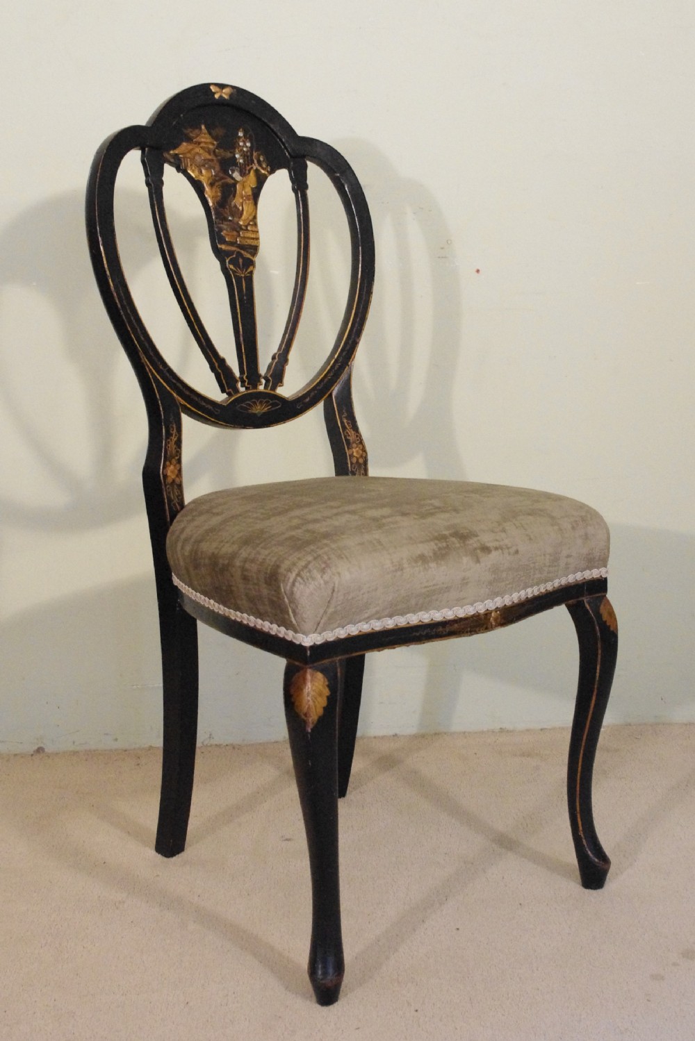 Set of Four Black Lacquer and Gilt Chinoiserie Chairs View VI