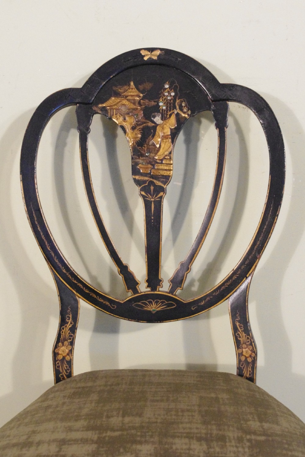 Set of Four Black Lacquer and Gilt Chinoiserie Chairs View VIII