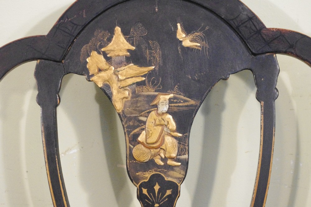 Set of Four Black Lacquer and Gilt Chinoiserie Chairs View IX