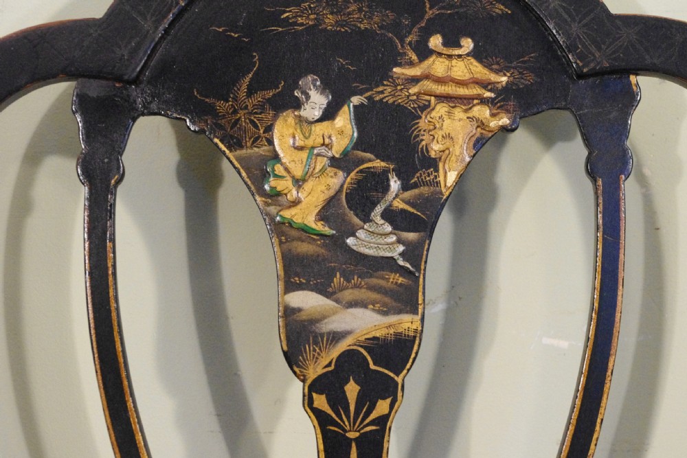 Set of Four Black Lacquer and Gilt Chinoiserie Chairs View XI