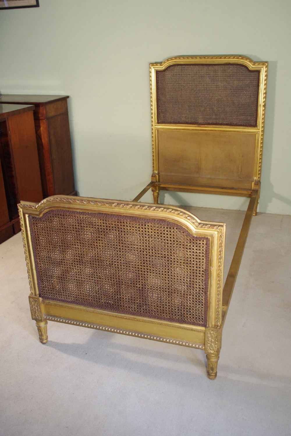 Pair French Gilt Cane Single Beds View IX