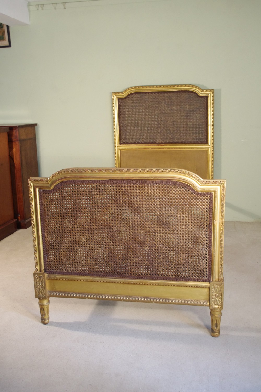 Pair French Gilt Cane Single Beds View X