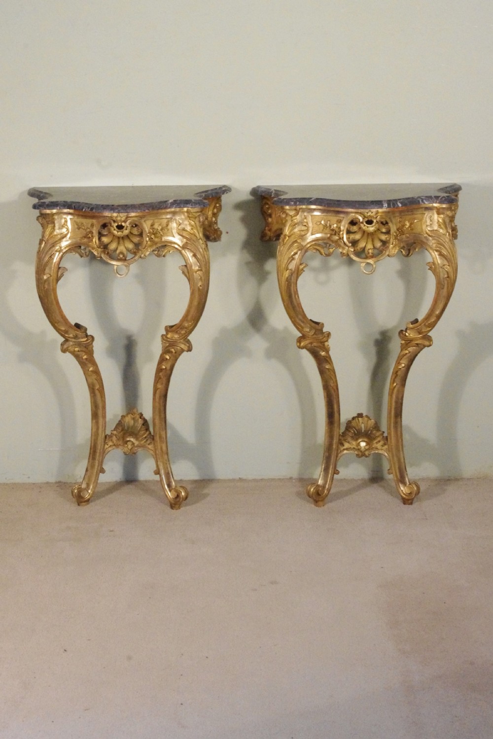 Pair of Gilt Console Tables with Marble Tops