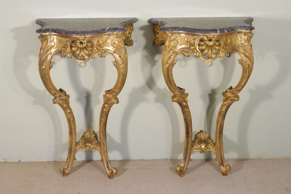 Pair of Gilt Console Tables with Marble Tops View II