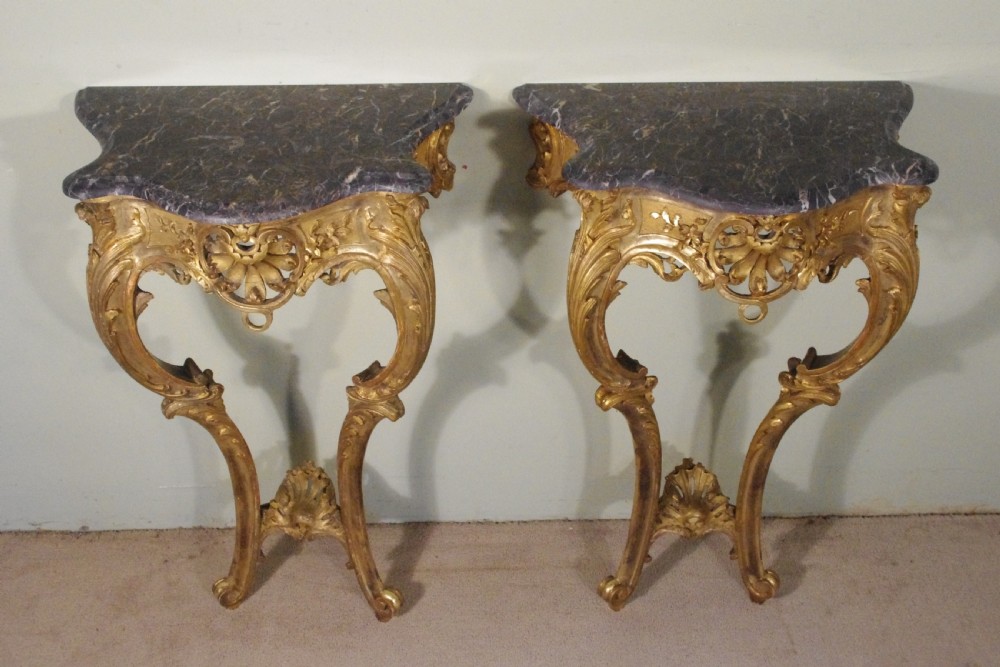 Pair of Gilt Console Tables with Marble Tops View III