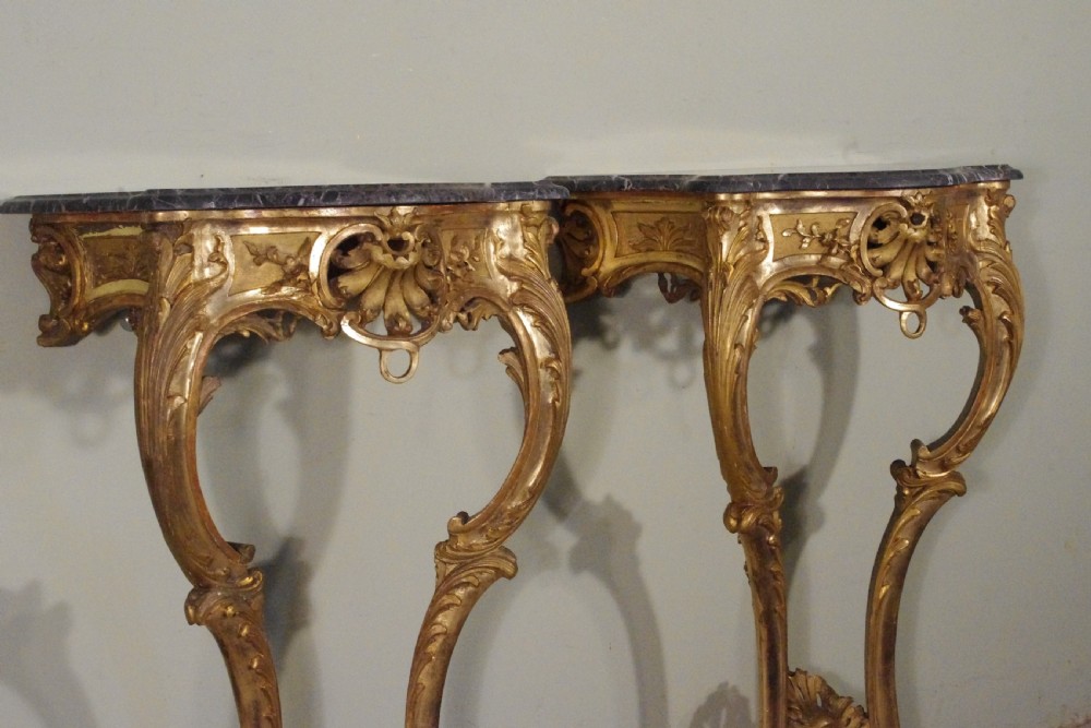 Pair of Gilt Console Tables with Marble Tops View XVII