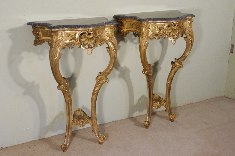 Pair of Gilt Console Tables with Marble Tops View XVIII