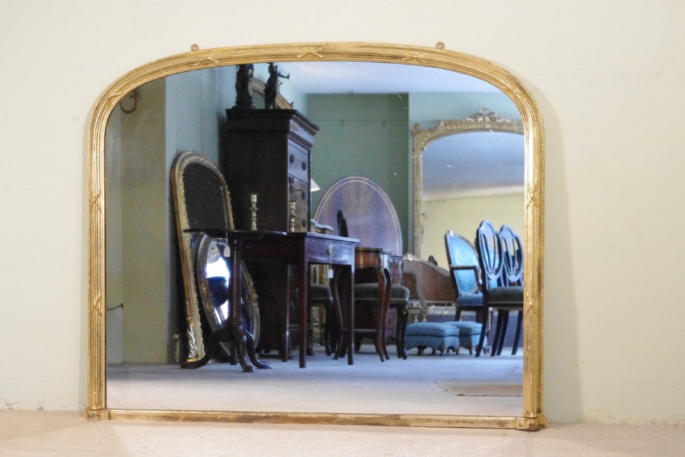 English Victorian Gilt Large Arch Top Overmantle Mirror