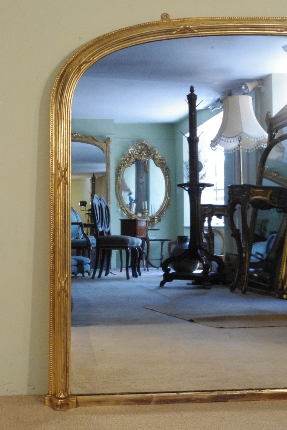 English Victorian Gilt Large Arch Top Overmantle Mirror View III