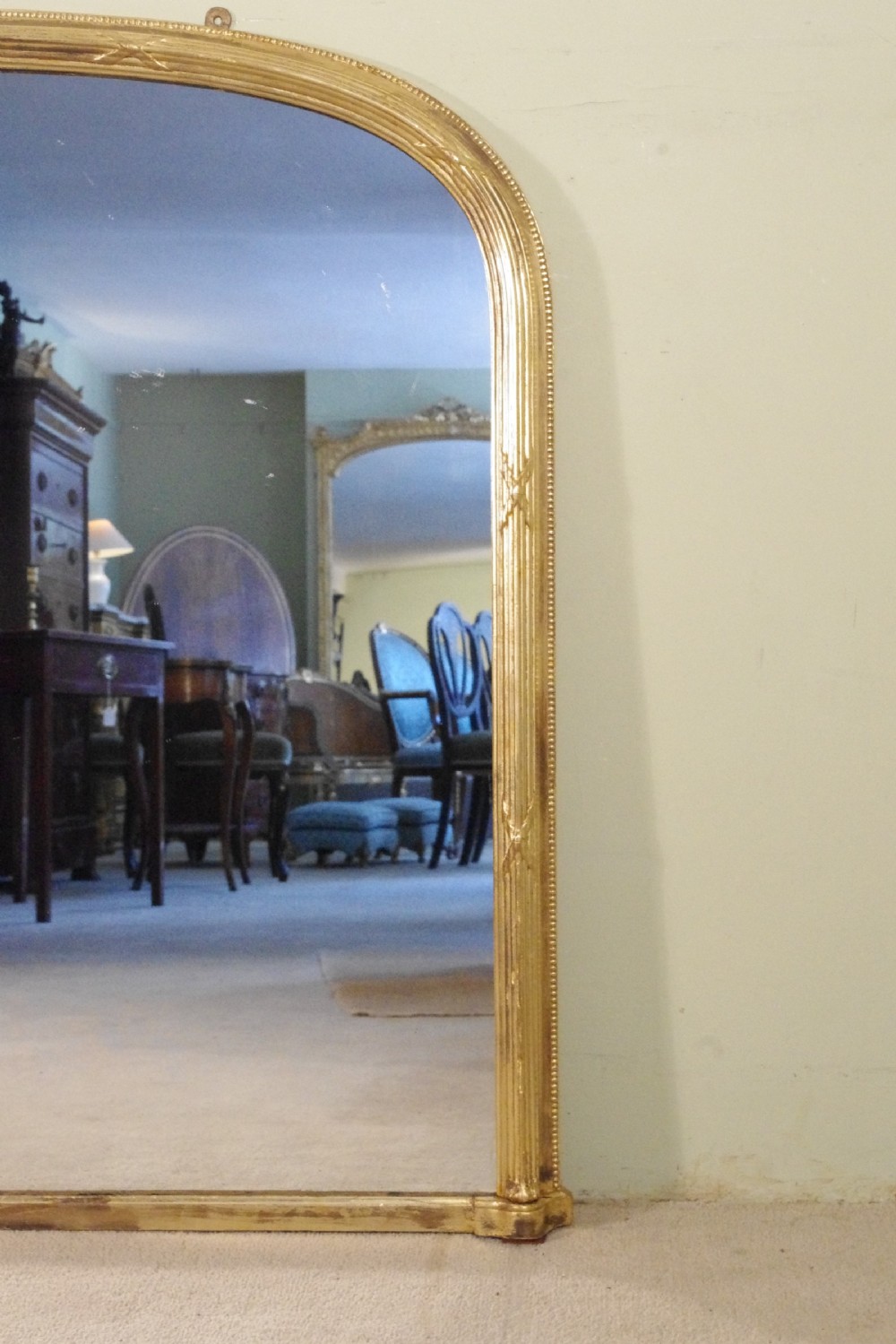 English Victorian Gilt Large Arch Top Overmantle Mirror View IV