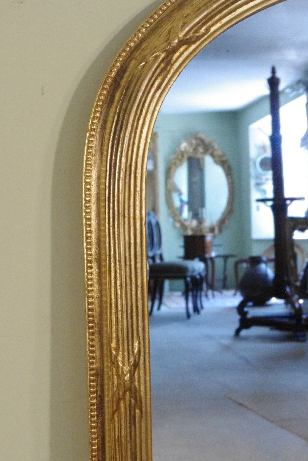 English Victorian Gilt Large Arch Top Overmantle Mirror View V