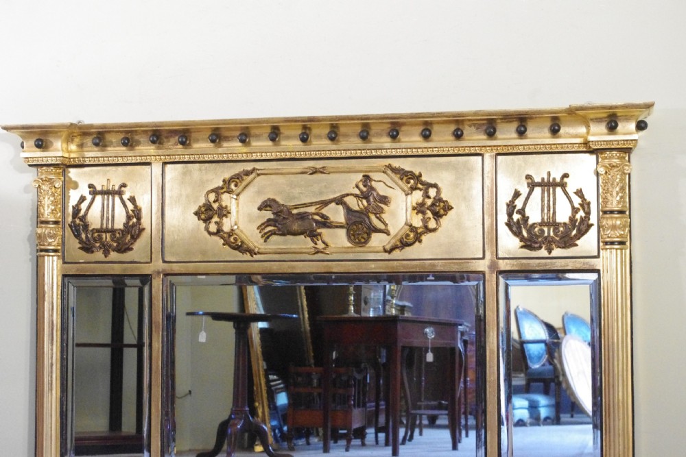 English Victorian Gilt and Ebonised Large Triple-Plate Overmantle Mirror View II