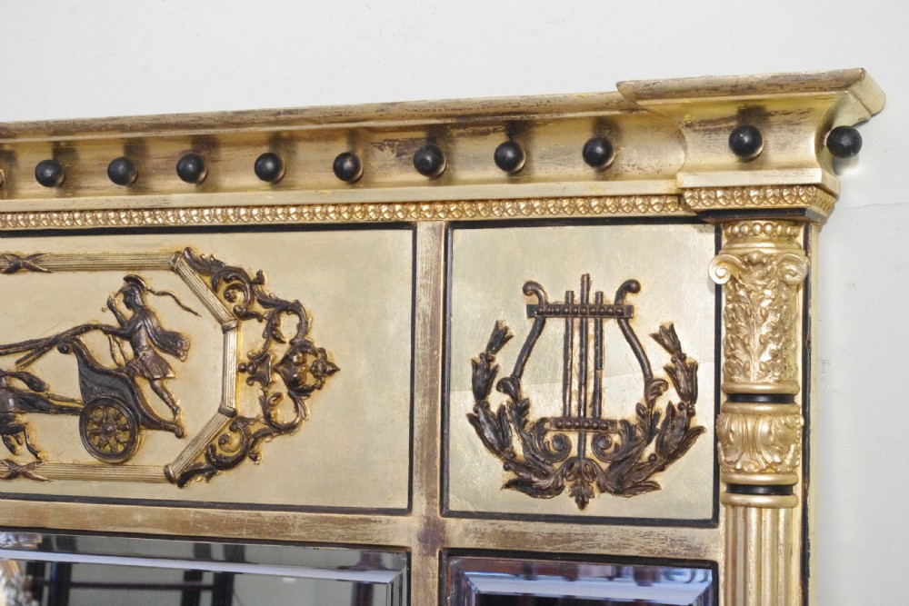 English Victorian Gilt and Ebonised Large Triple-Plate Overmantle Mirror View V
