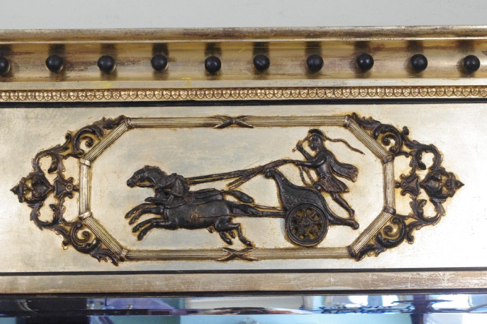 English Victorian Gilt and Ebonised Large Triple-Plate Overmantle Mirror View VII