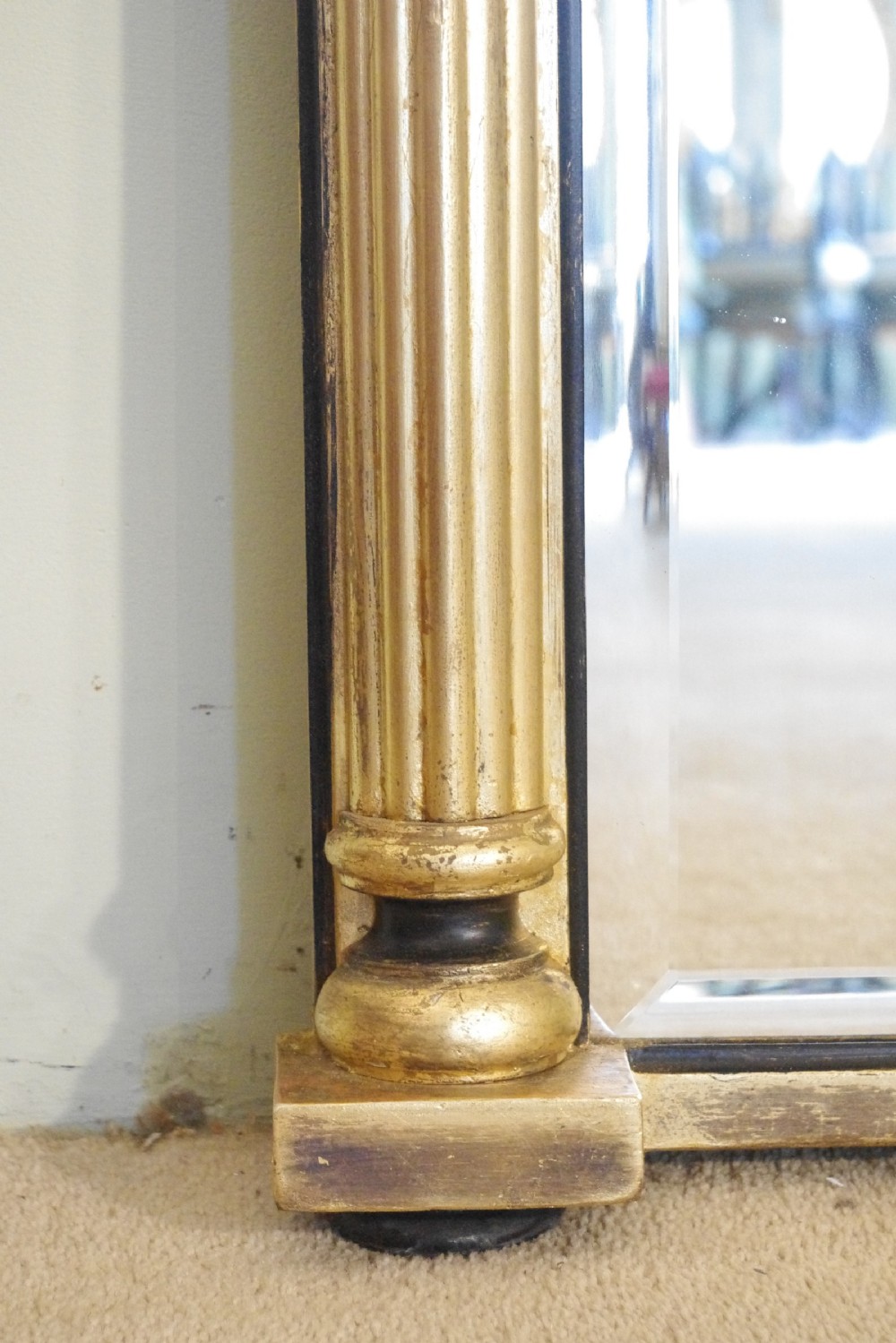 English Victorian Gilt and Ebonised Large Triple-Plate Overmantle Mirror View VIII