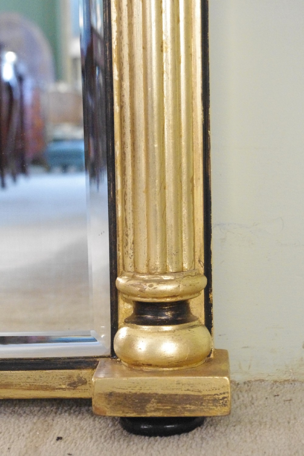 English Victorian Gilt and Ebonised Large Triple-Plate Overmantle Mirror View IX