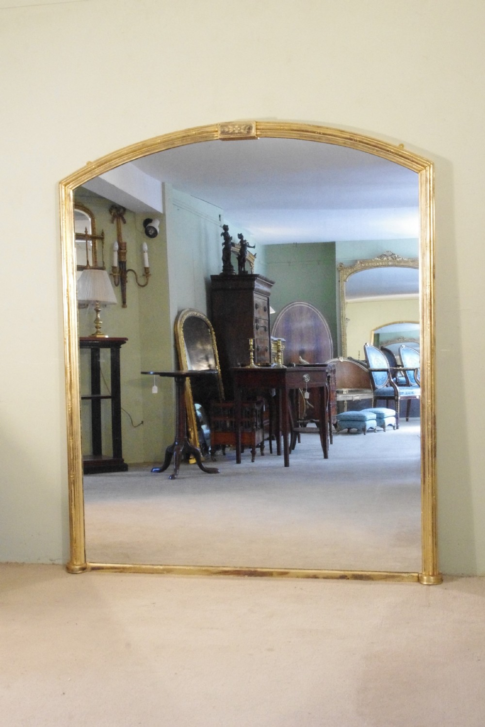 English Victorian Gilt Large Arch Top Overmantle Mirror
