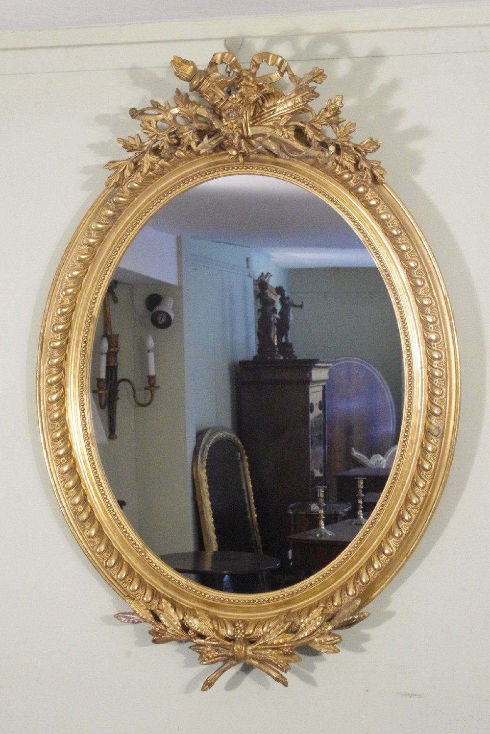 Pair French Gilt Large Oval Wall Mirrors View II