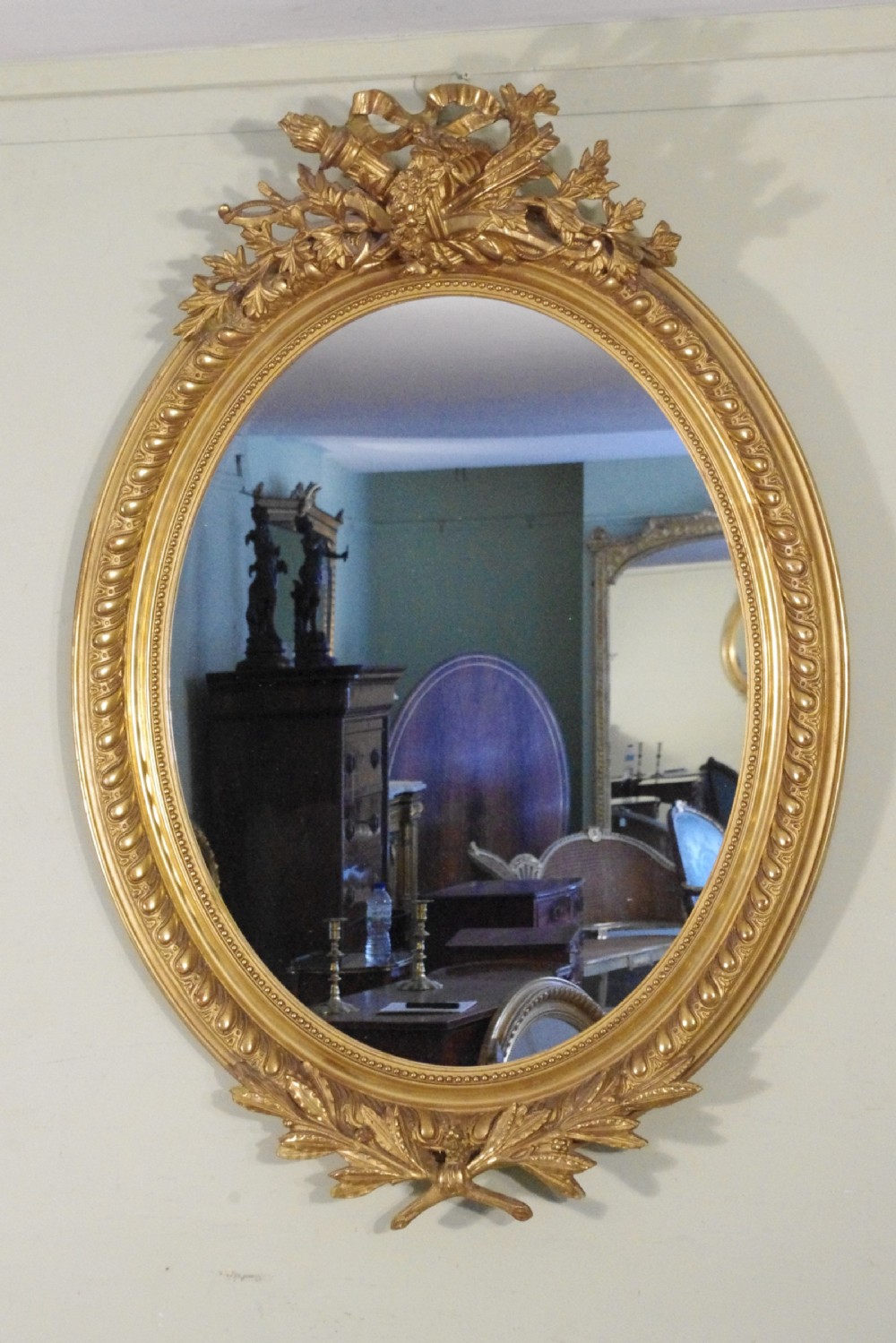 Pair French Gilt Large Oval Wall Mirrors View III