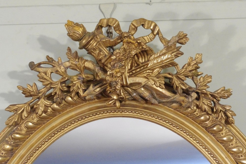 Pair French Gilt Large Oval Wall Mirrors View IV