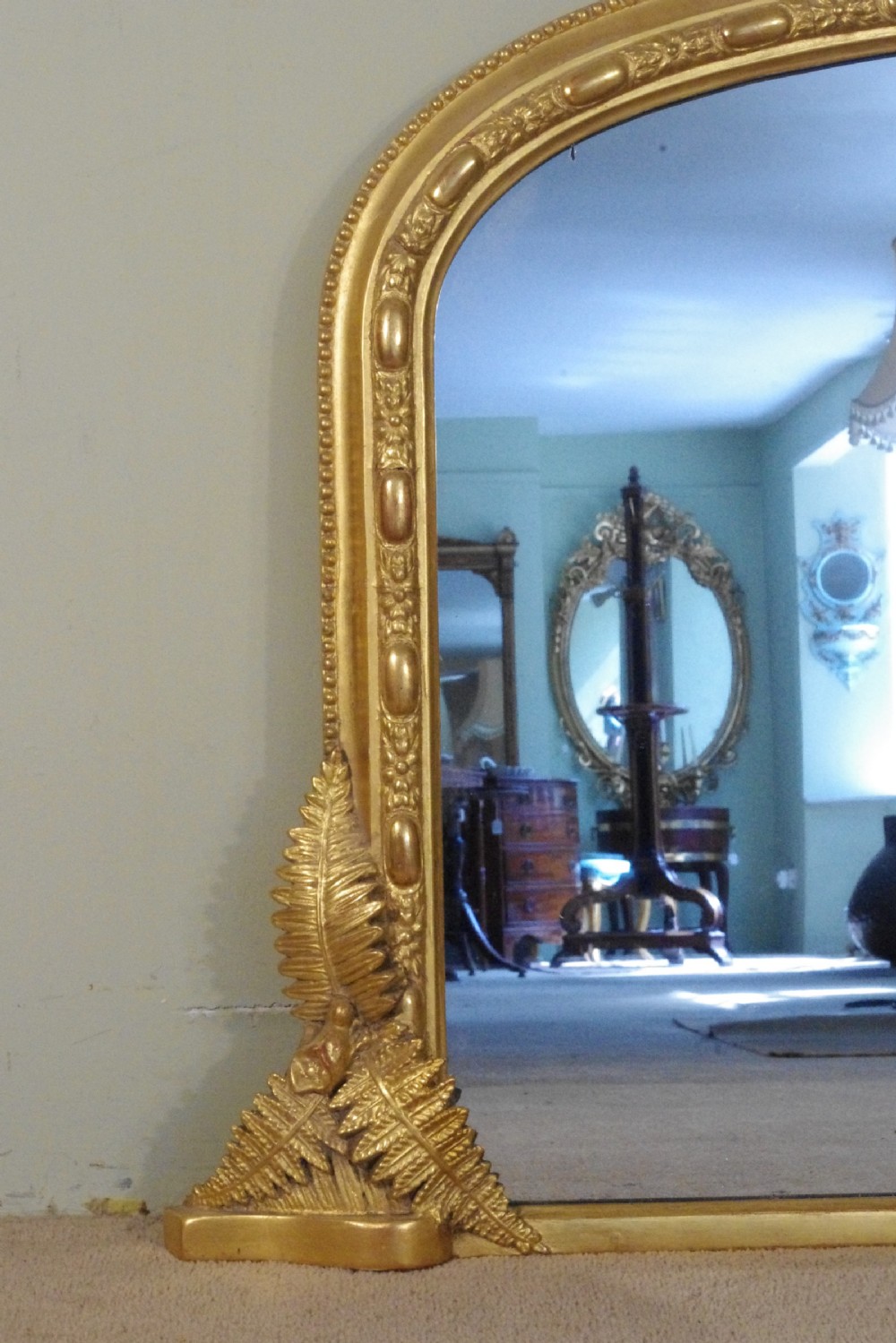 English Victorian Gilt Arch Top Overmantle Mirror View II