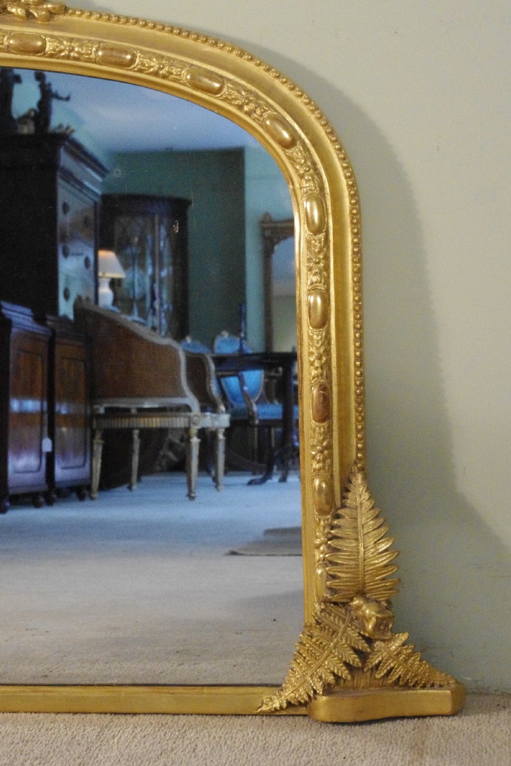 English Victorian Gilt Arch Top Overmantle Mirror View III