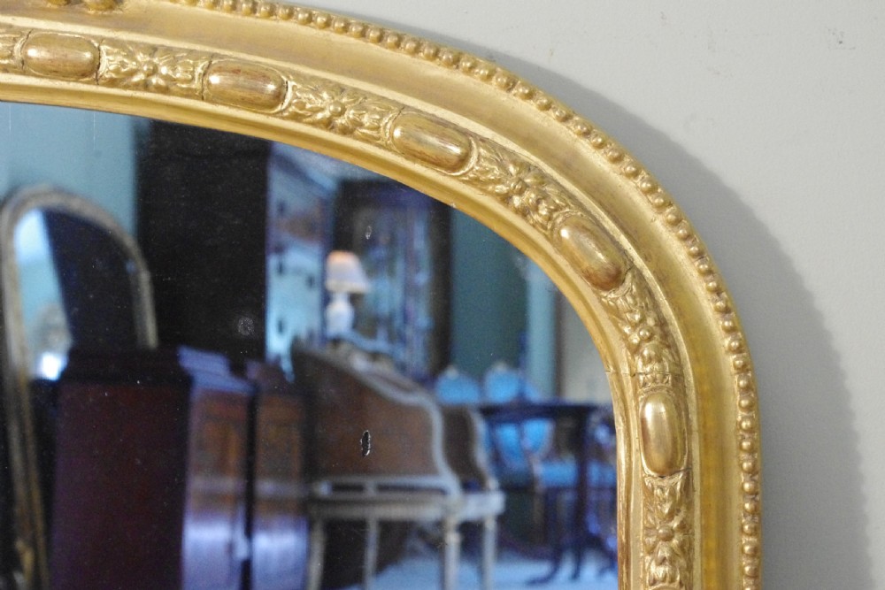 English Victorian Gilt Arch Top Overmantle Mirror View VIII