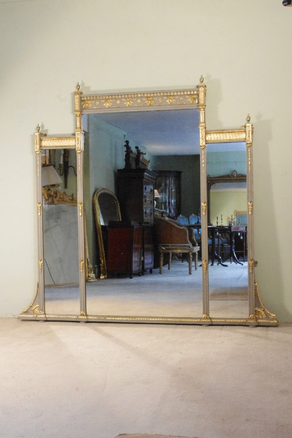 English Victorian Painted and Parcel-Gilt Large Overmantle Mirror