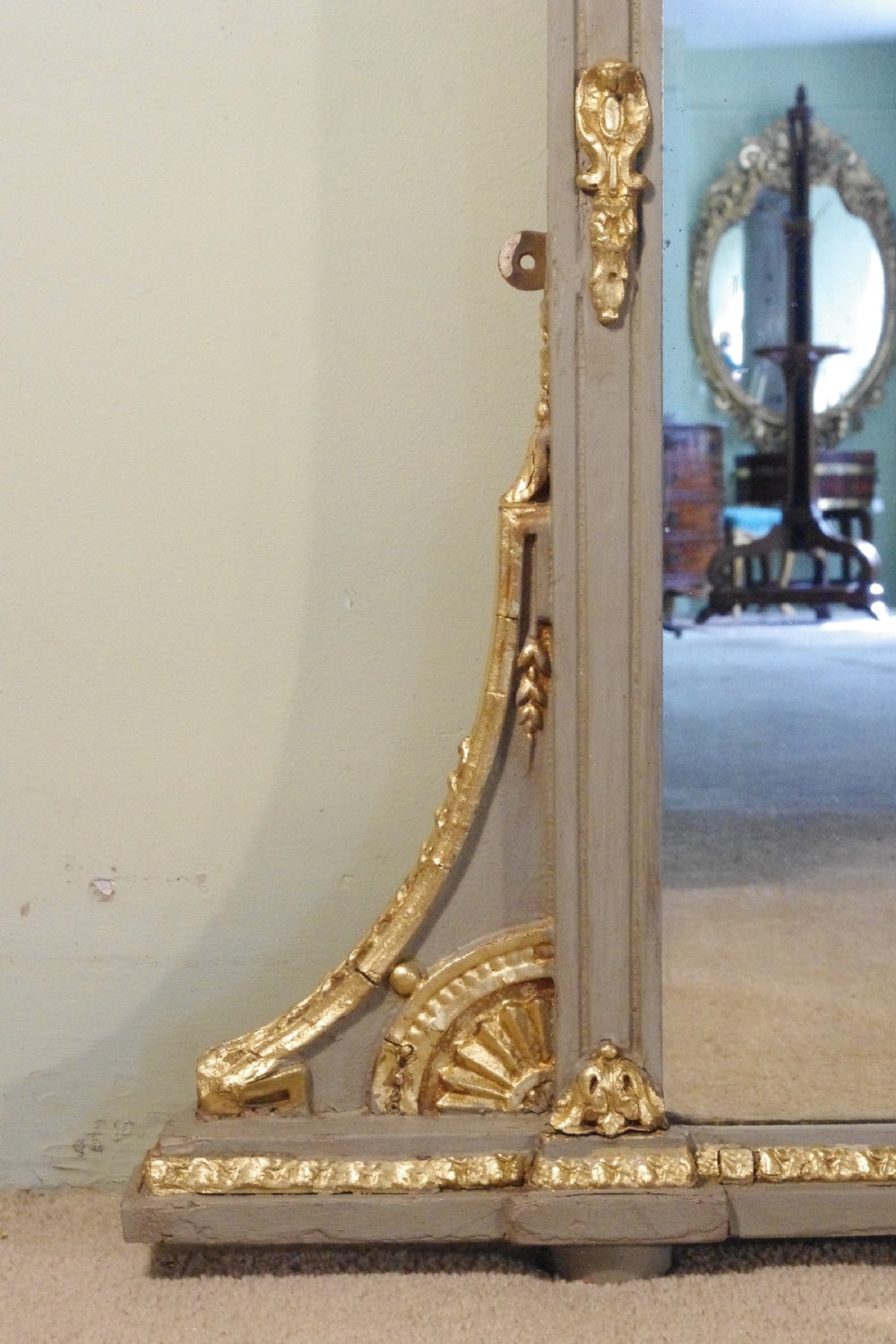 English Victorian Painted and Parcel-Gilt Large Overmantle Mirror View IX