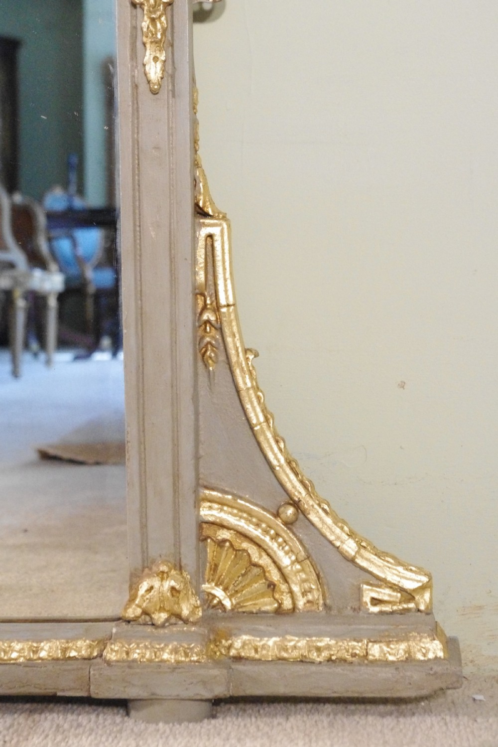 English Victorian Painted and Parcel-Gilt Large Overmantle Mirror View X