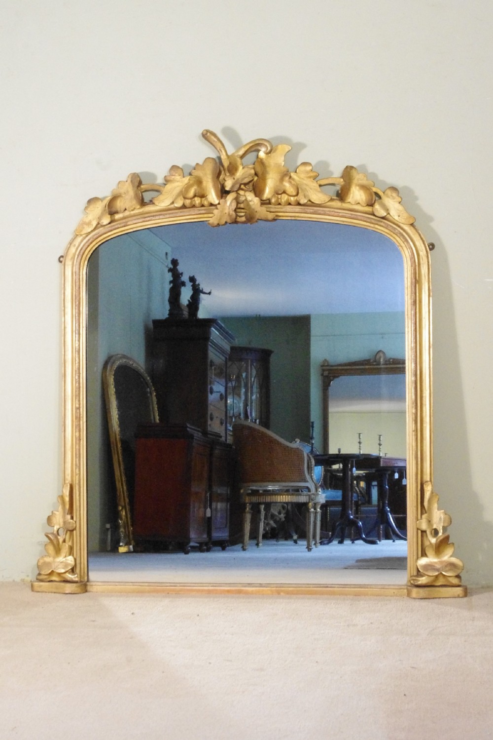 English Victorian Gilt Large Arch Top Overmantle Mirror
