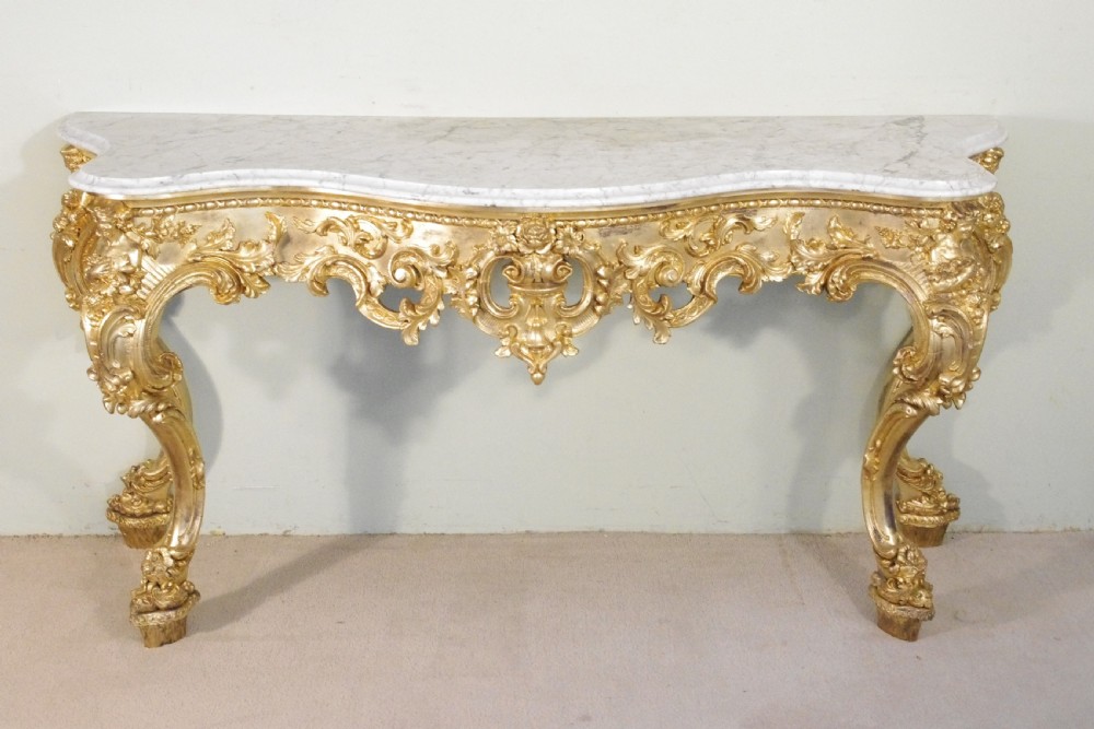 19th Century English Gilt Console Table with Marble Top