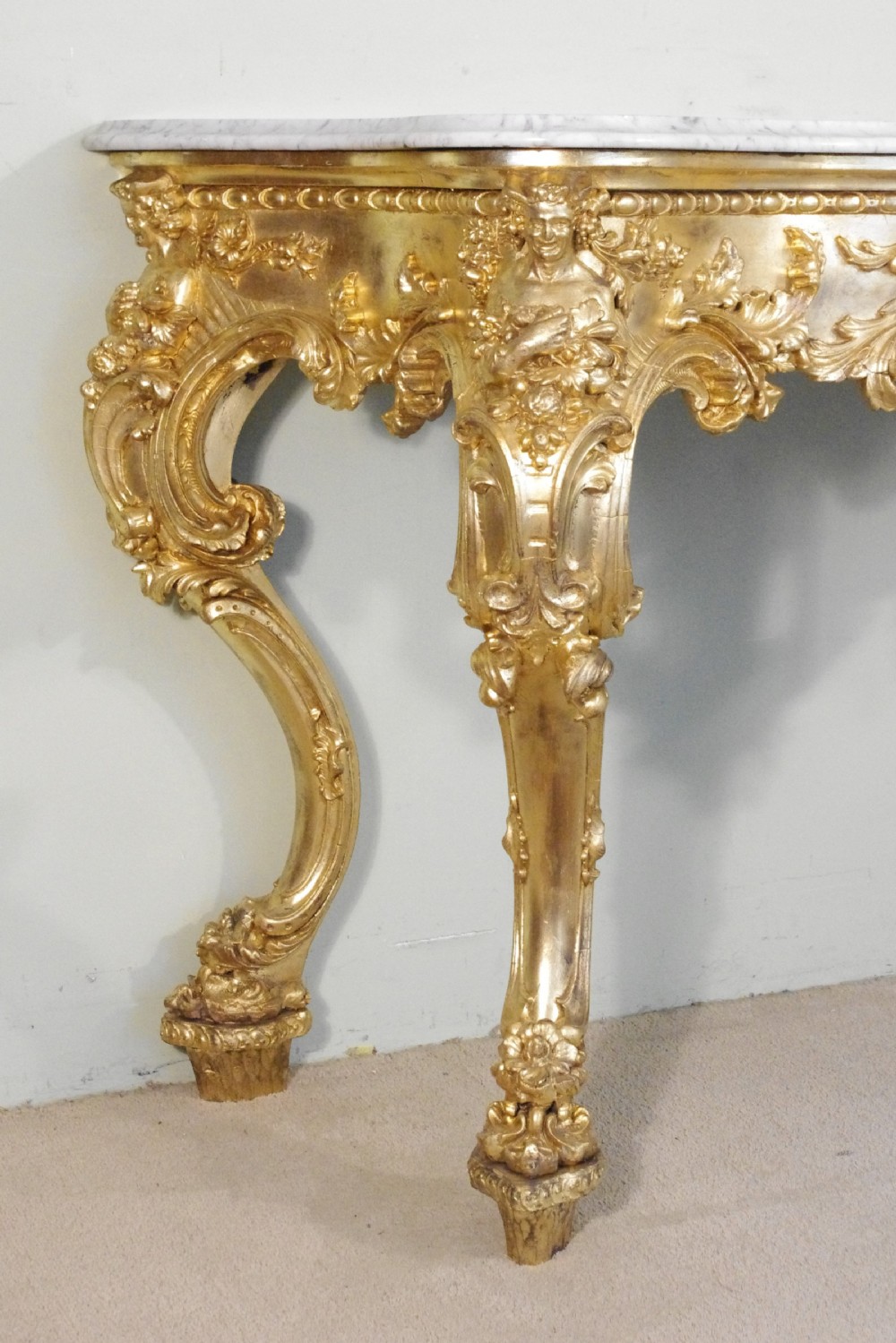 19th Century English Gilt Console Table with Marble Top View IV