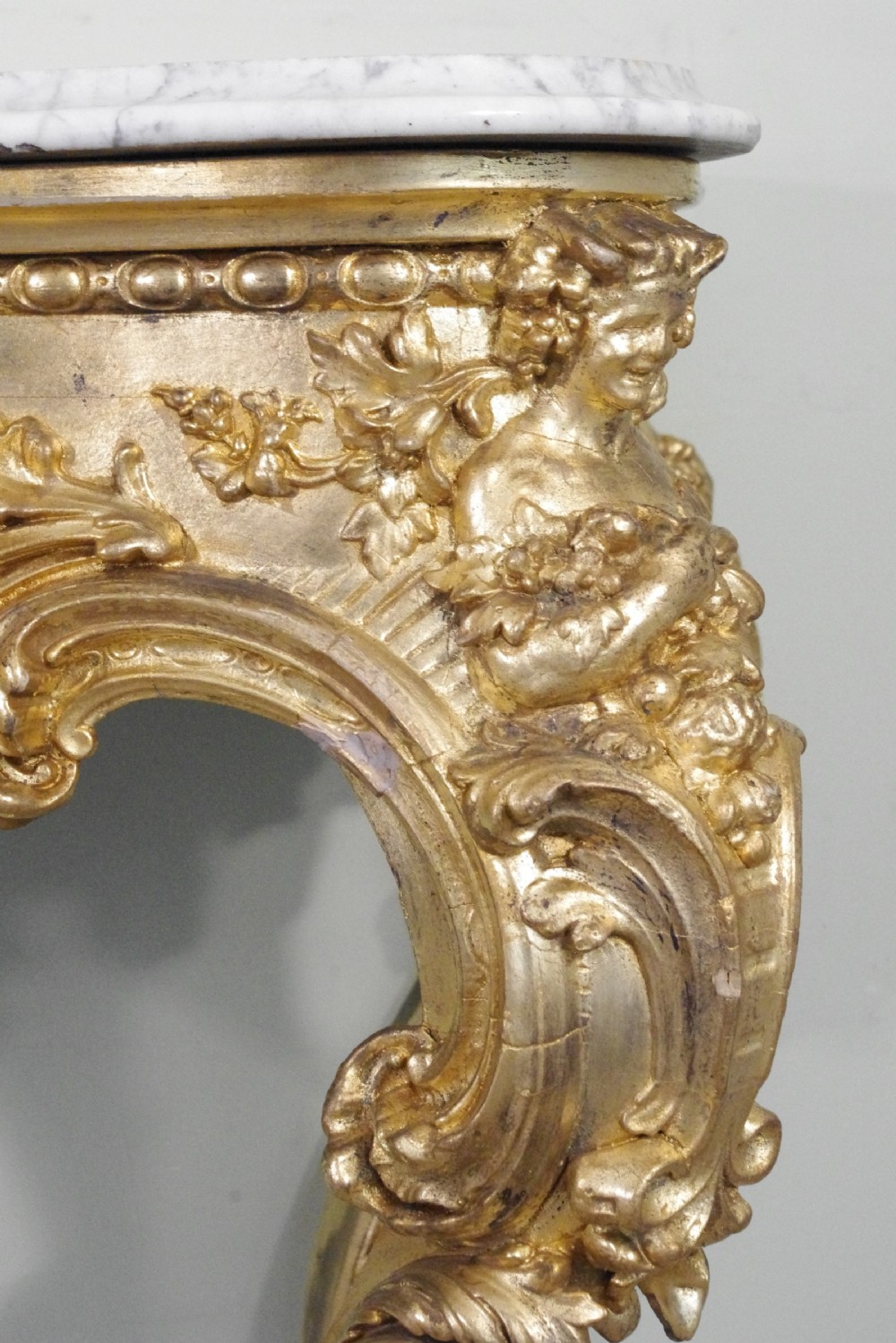 19th Century English Gilt Console Table with Marble Top View IX
