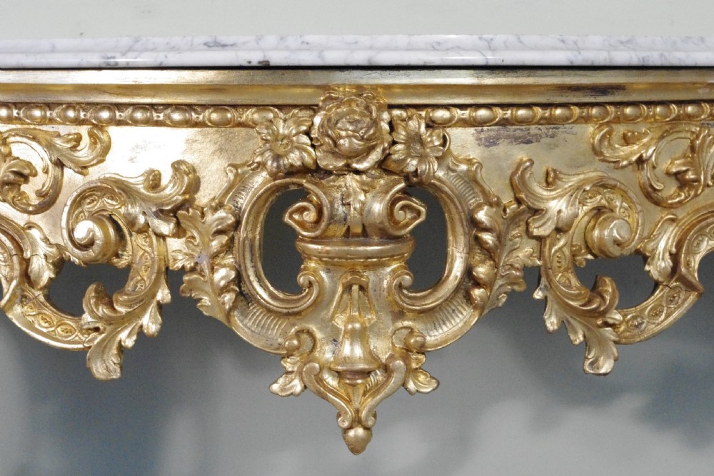 19th Century English Gilt Console Table with Marble Top View XIV