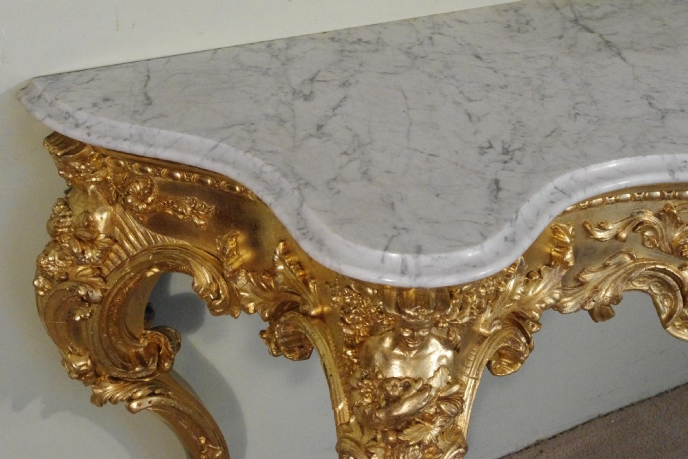 19th Century English Gilt Console Table with Marble Top View XVIII