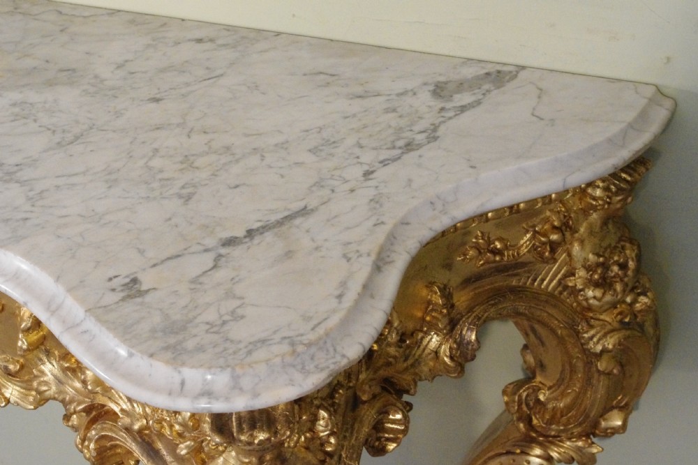 19th Century English Gilt Console Table with Marble Top View XXII