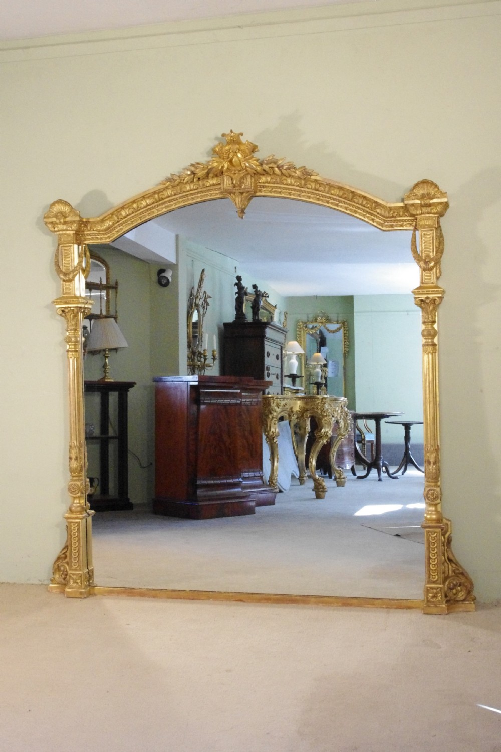 English Victorian Gilt Large Overmantle Mirror