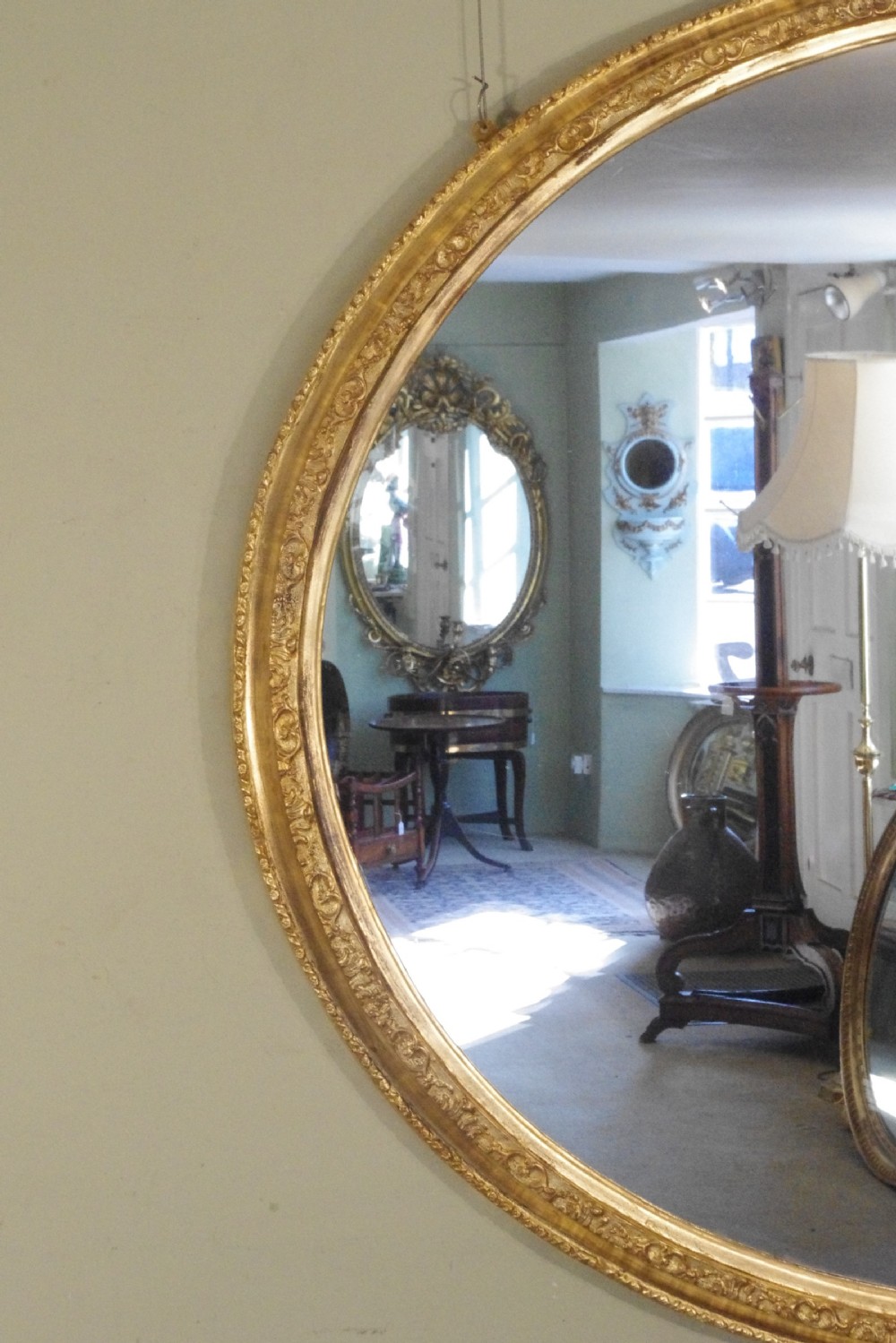 English Victorian Gilt Very Large Oval Overmantle/Wall Mirror View II