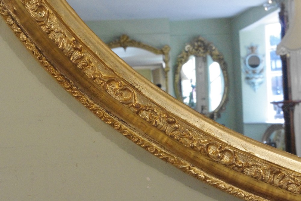 English Victorian Gilt Very Large Oval Overmantle/Wall Mirror View VI