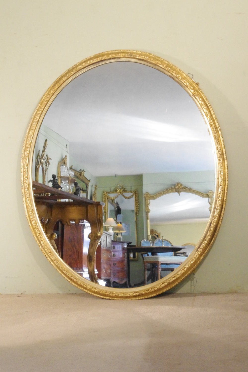 English Victorian Gilt Very Large Oval Overmantle/Wall Mirror View IX