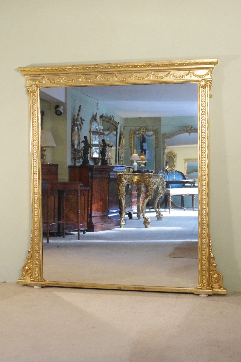 English Victorian Gilt Large Overmantle Mirror