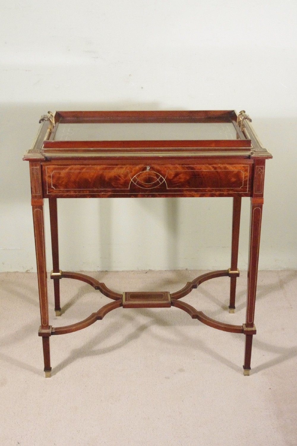 Edwardian Brass Inlaid Mahogany Drinks/Tea/Serving Table
