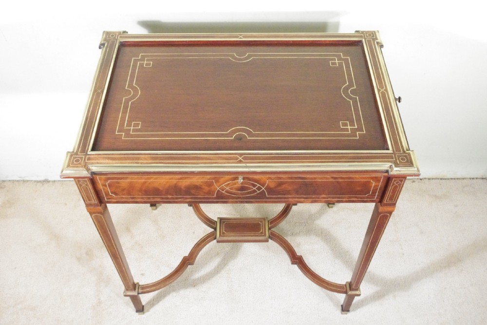 Edwardian Brass Inlaid Mahogany Drinks/Tea/Serving Table View V