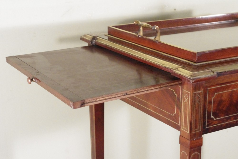 Edwardian Brass Inlaid Mahogany Drinks/Tea/Serving Table View X