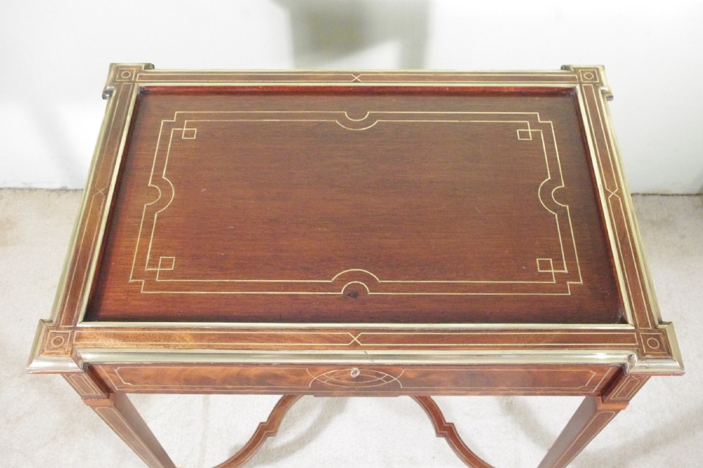 Edwardian Brass Inlaid Mahogany Drinks/Tea/Serving Table View XI