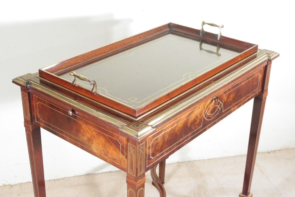 Edwardian Brass Inlaid Mahogany Drinks/Tea/Serving Table View XX